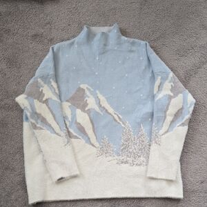 Rachel Zoe Blue and Cream Turtleneck Sweater